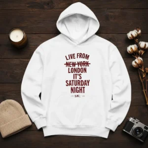 Pretty Live From London It'S Saturday Night Live UK In 2026 Hoodie in black with front graphic print