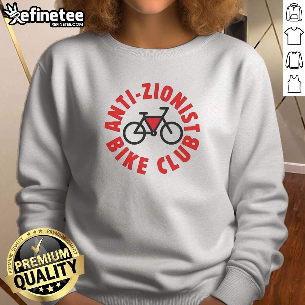 premium-anti-zionist-bike-club-sweatshirt Premium Anti Zionist Bike Club sweatshirt in charcoal gray with bold white lettering on the chest