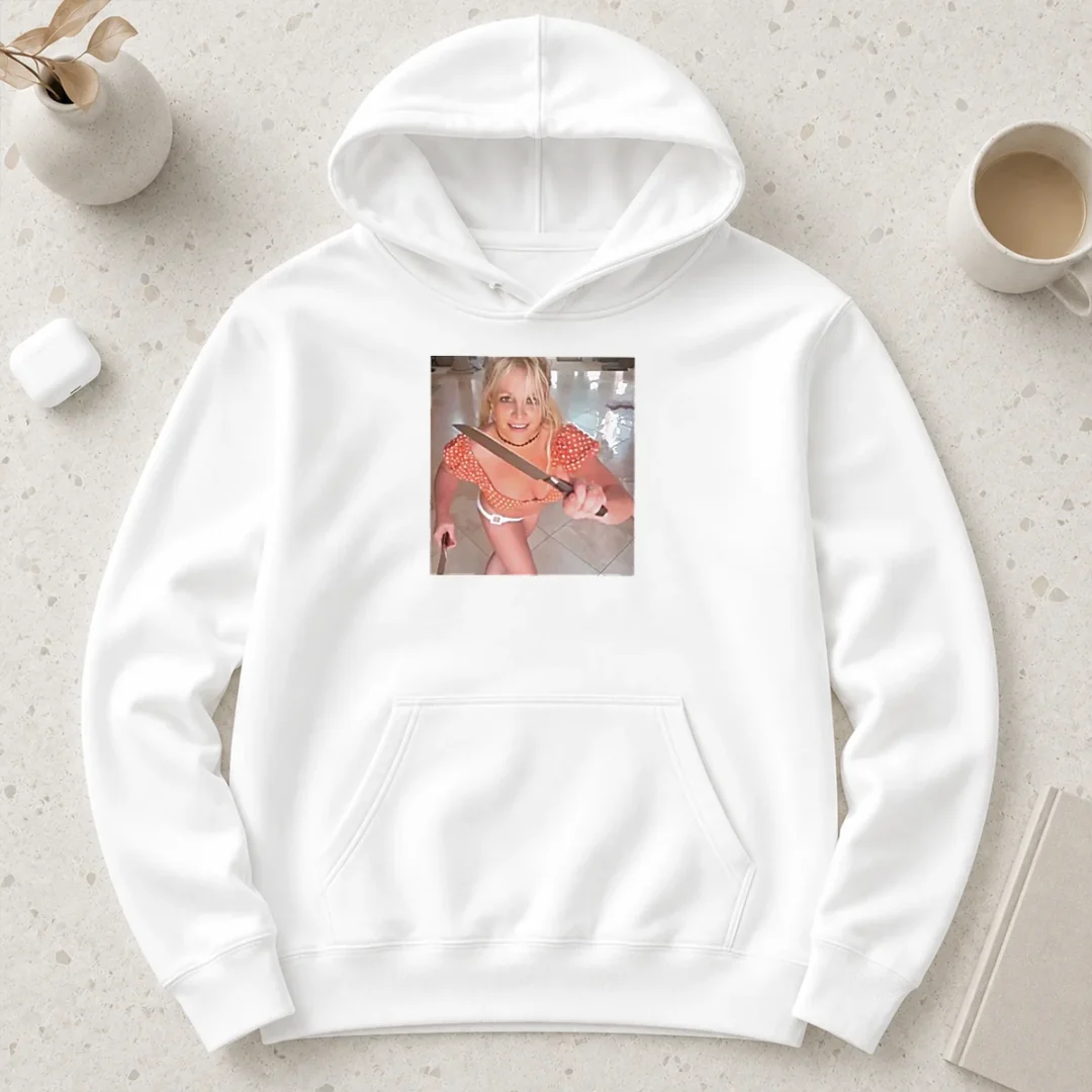premium-britney-spears-butcher-baby-knife-dance-hoodie Premium Britney Spears Butcher Baby Knife Dance Hoodie in black with front graphic print and adjustable drawstring hood