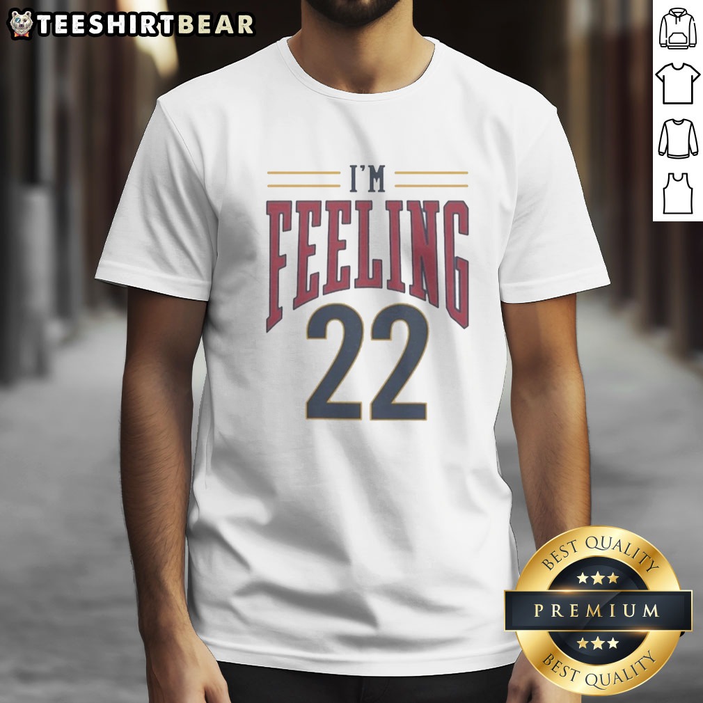 premium-cleveland-cavaliers-i-m-feeling-22-basketball-team-nba-logo-shirt Premium Cleveland Cavaliers I'M Feeling 22 Basketball Team NBA Logo Shirt displayed on a model