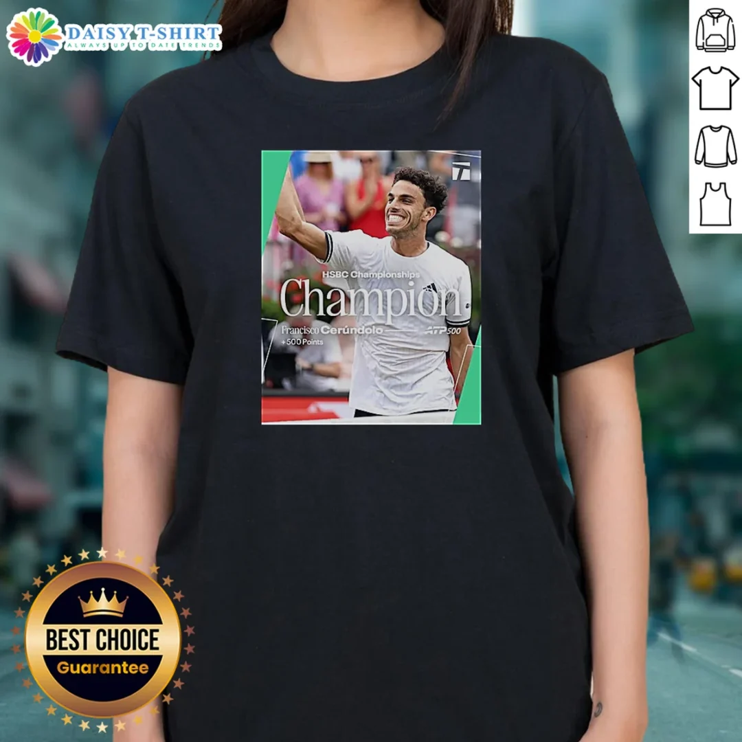 Premium HSBC Championships Champion Francisco Cerndolo ATP 500 Ladies Shirt Premium HSBC Championships Champion Francisco Cerndolo ATP 500 Ladies Shirt featuring a comfortable fit and vibrant tennis-themed design