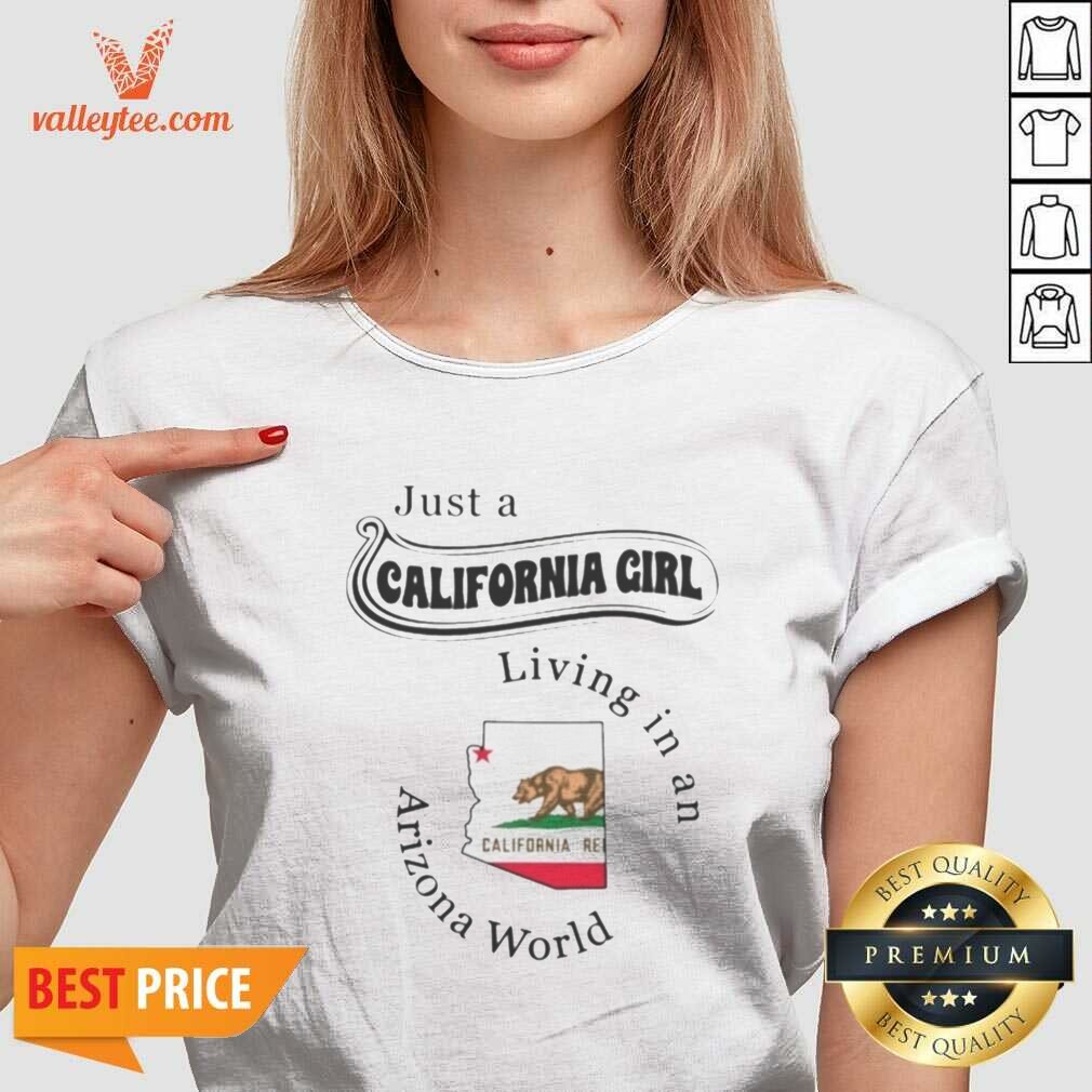 premium-just-a-california-girl-living-in-an-arizona-world-california-girl-v-neck-v-neck-optimized Premium Just A California Girl Living In An Arizona World California Girl v neck optimized women's casual shirt with unique California-Arizona design