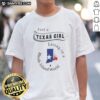 Premium Just A Texas Girl Living In A Rhode Island World Map Silhouette Shirt in white, featuring a unique state map design