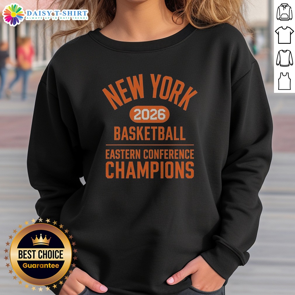 premium-new-york-knicks-2026-basketball-eastern-conference-nba-champions-sweashirt Premium New York Knicks 2026 Basketball Eastern Conference NBA Champions Sweashirt in navy blue with championship logo