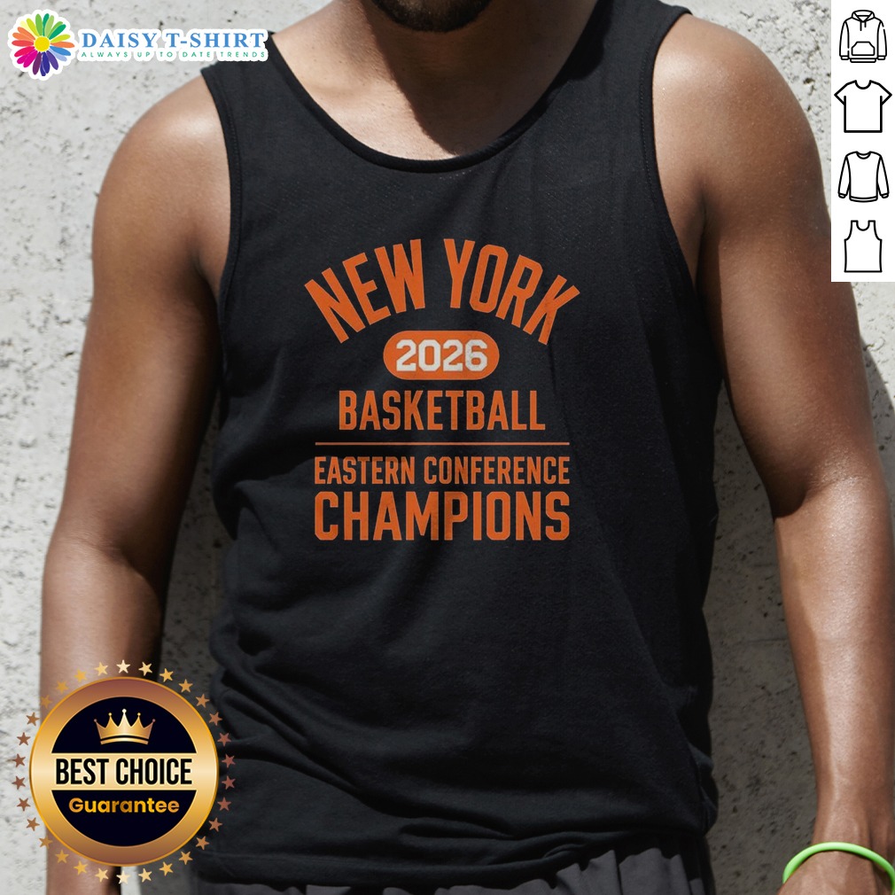 Premium New York Knicks 2026 Basketball Eastern Conference NBA Champions Tank Top Premium New York Knicks 2026 Basketball Eastern Conference NBA Champions tank top in blue and orange colors