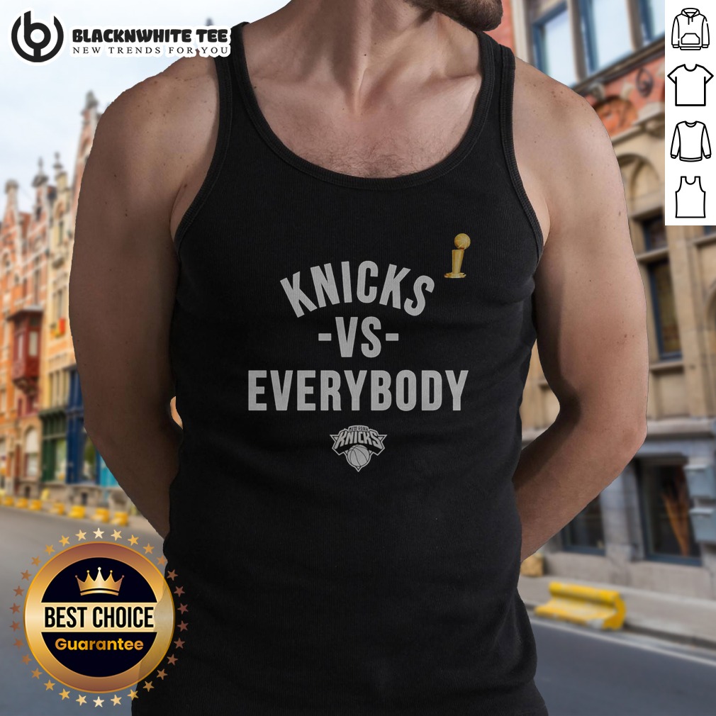 Premium New York Knicks NBA Finals 2026 Vs. Everybody Tank Top Premium New York Knicks NBA Finals 2026 Vs. Everybody sleeveless tank top in blue with bold Knicks logo