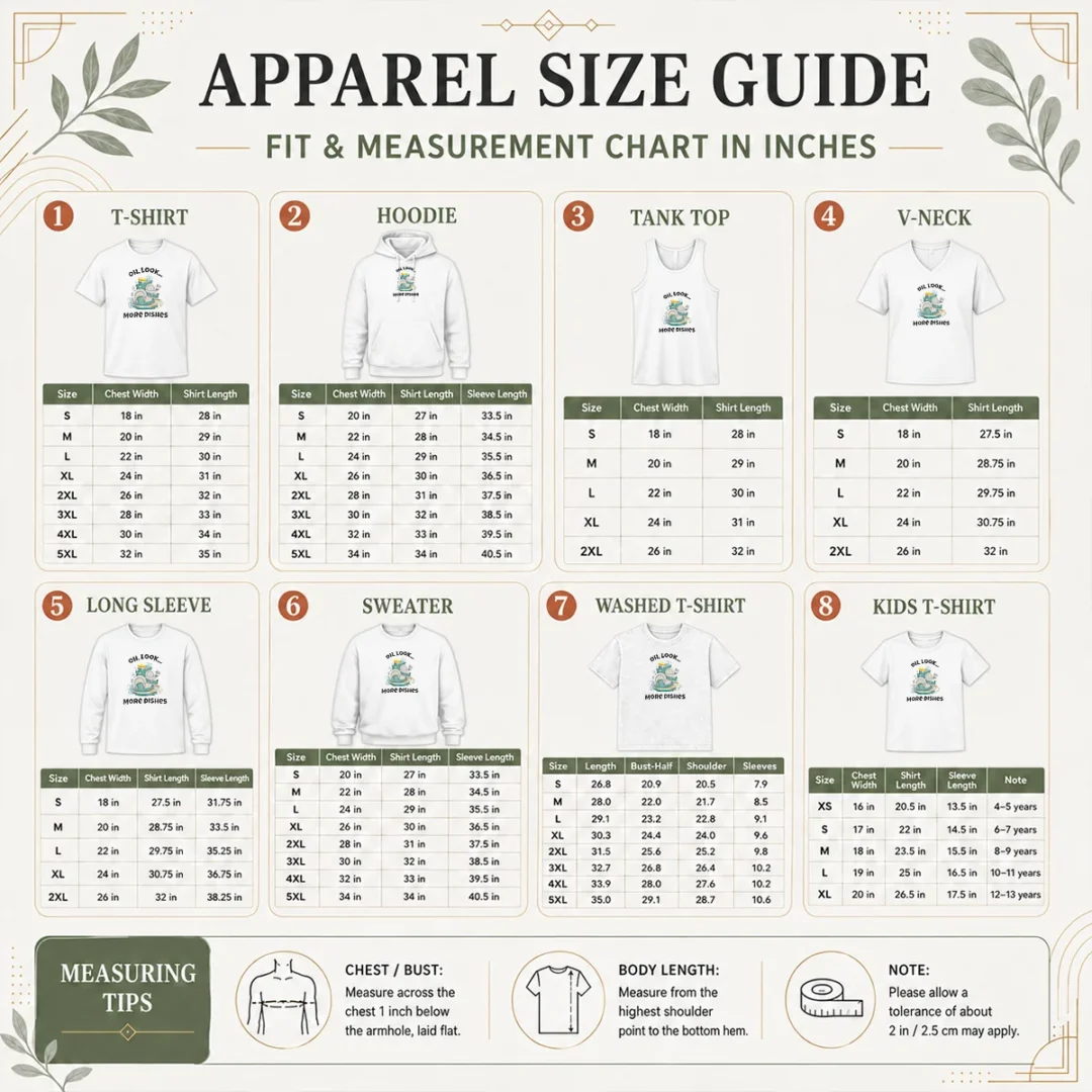 premium-oh-look-more-dishes-size-chart Size chart for Premium Oh Look More Dishes with measurements in inches and centimeters