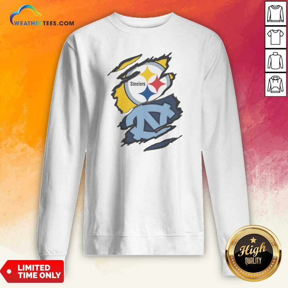premium-pittsburgh-steelers-and-unc-tar-heels-ripped-metal-effect-logo-sweatshirt-optimized Premium Pittsburgh Steelers And UNC Tar Heels Ripped Metal Effect Logo sweatshirt optimized for showcasing team spirit.