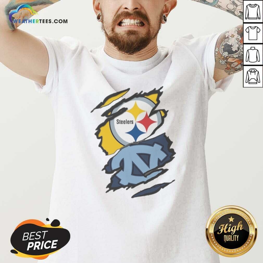 premium-pittsburgh-steelers-and-unc-tar-heels-ripped-metal-effect-logo-v-neck-optimized Premium Pittsburgh Steelers And UNC Tar Heels Ripped Metal Effect Logo v neck optimized for fans