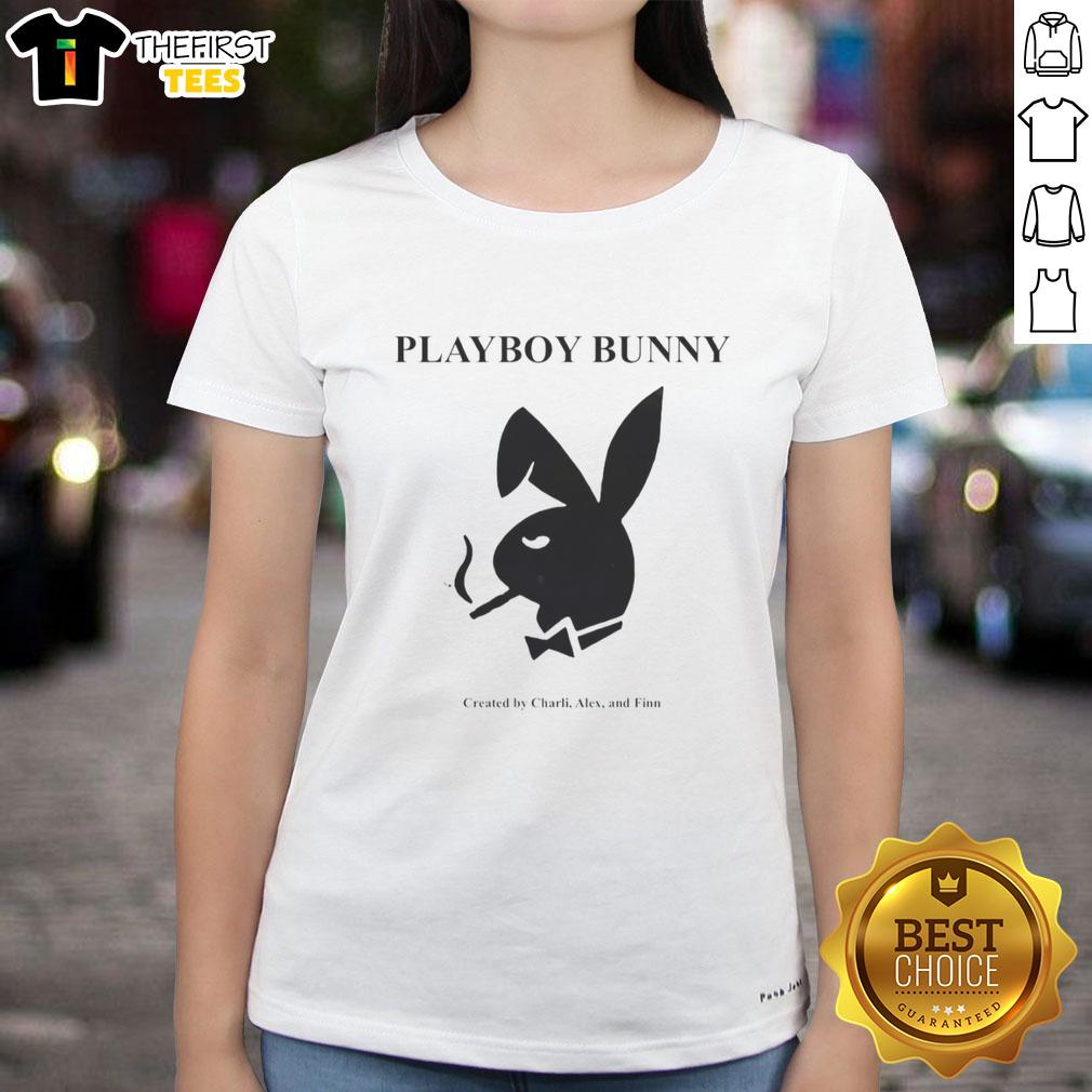 premium-playboy-smoker-rabbit-bowtie-created-by-charli-alex-and-finn-ladies-tee Premium Playboy Smoker Rabbit Bowtie tee designed by Charli, Alex, and Finn for ladies, featuring a stylish graphic.