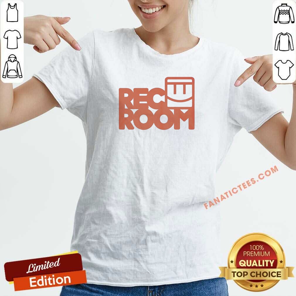 premium-rec-room-logo-v-neck-shirt-v-neck-optimized Premium Rec Room Logo V Neck Shirt v neck optimized showing a comfortable fitted V neck style in soft fabric