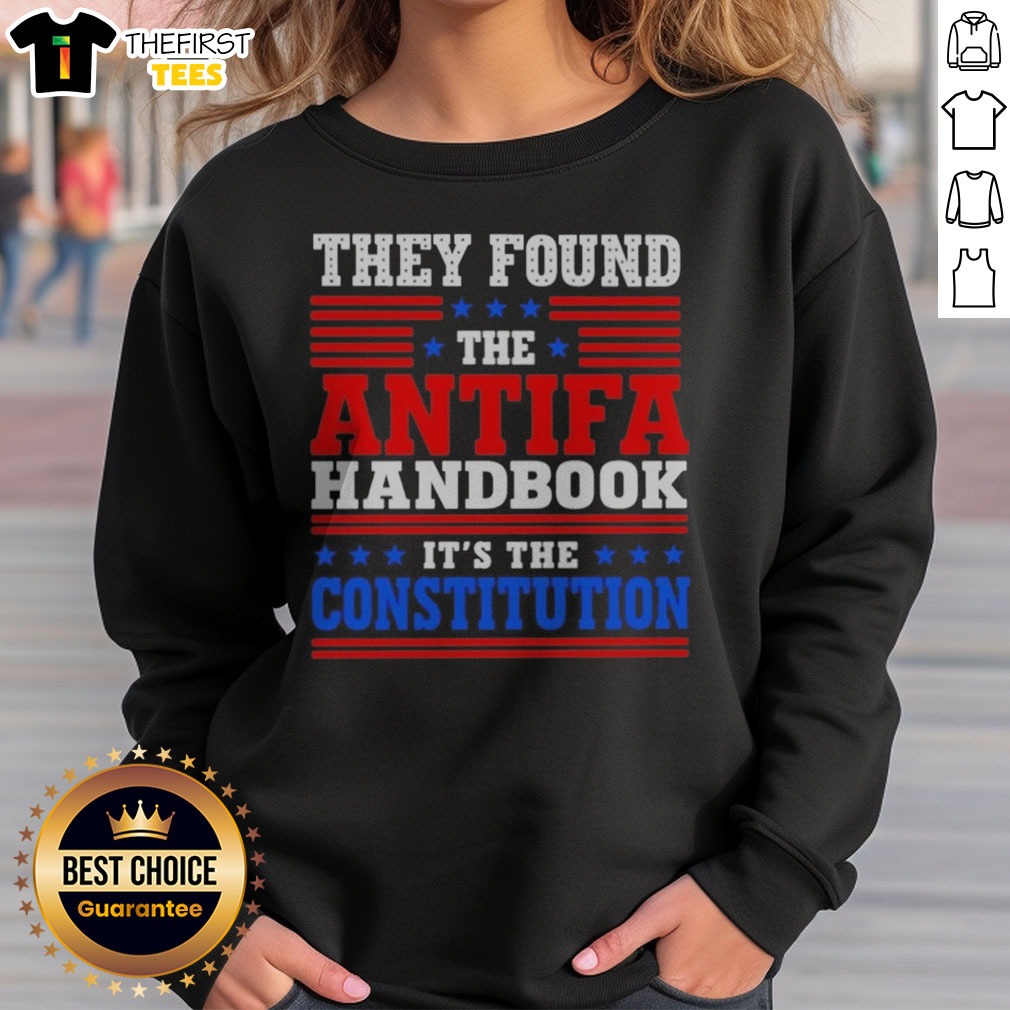 premium-they-found-the-antifa-handbook-it-s-the-constitution-political-sweatshirt Premium They Found The Antifa Handbook It'S The Constitution Political Sweatshirt in black, featuring bold political text design