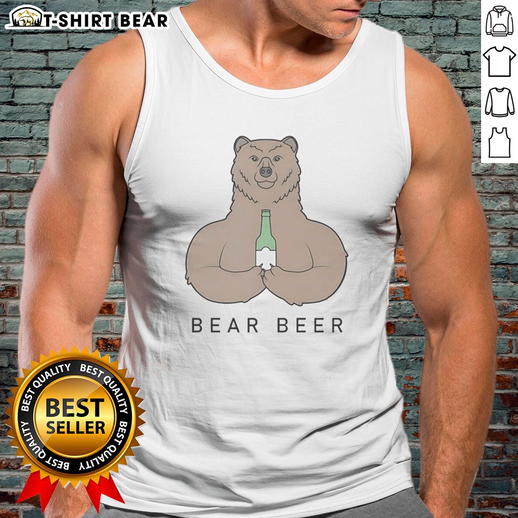 pretty-bear-beer-meme-tank-top Pretty Bear Beer Meme Tank top featuring a playful bear graphic holding a beer on a casual sleeveless shirt