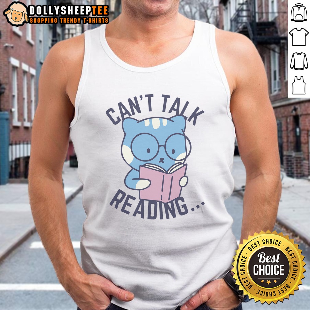 pretty-can-t-talk-reading-tank-top Pretty Can'T Talk Reading Tank Top in white with bold black text across the chest, sleeveless casual wear