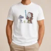 Pretty Charlie Brown Snoopy Woodstock Star Wars R2 D2 BB 8 Mashup Character t shirt featuring a unique crossover graphic on a classic crew neck tee