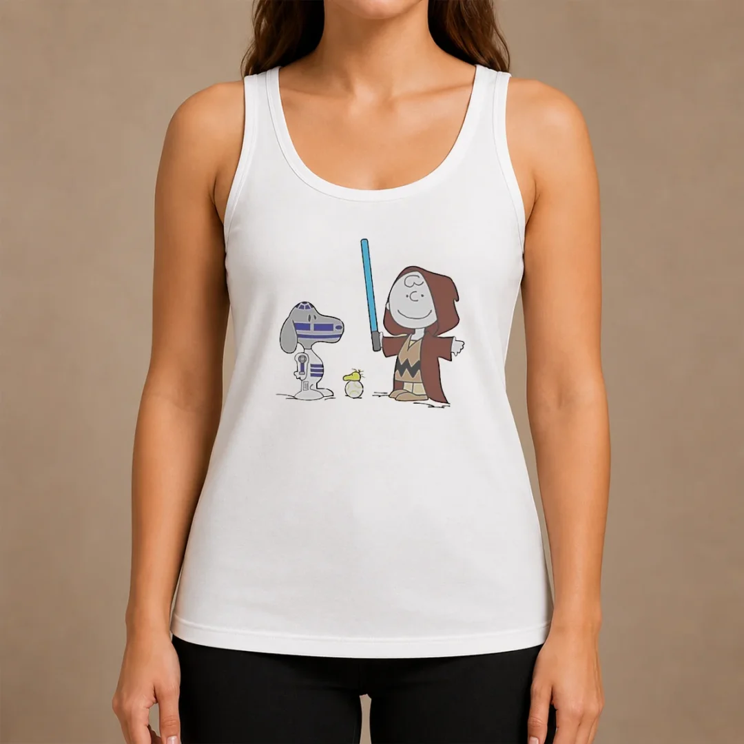 Pretty Charlie Brown Snoopy Woodstock Star Wars R2 D2 BB 8 Mashup Character Tank Top Pretty Charlie Brown Snoopy Woodstock Star Wars R2 D2 BB 8 Mashup Character Tank Top