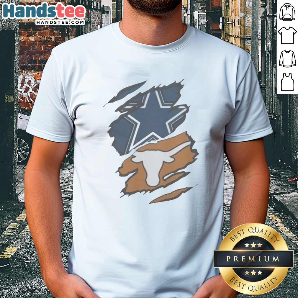 pretty-dallas-cowboys-texas-longhorns-football-teams-design-shirt Pretty Dallas Cowboys Texas Longhorns Football Teams Design Shirt featuring team logos and colors.