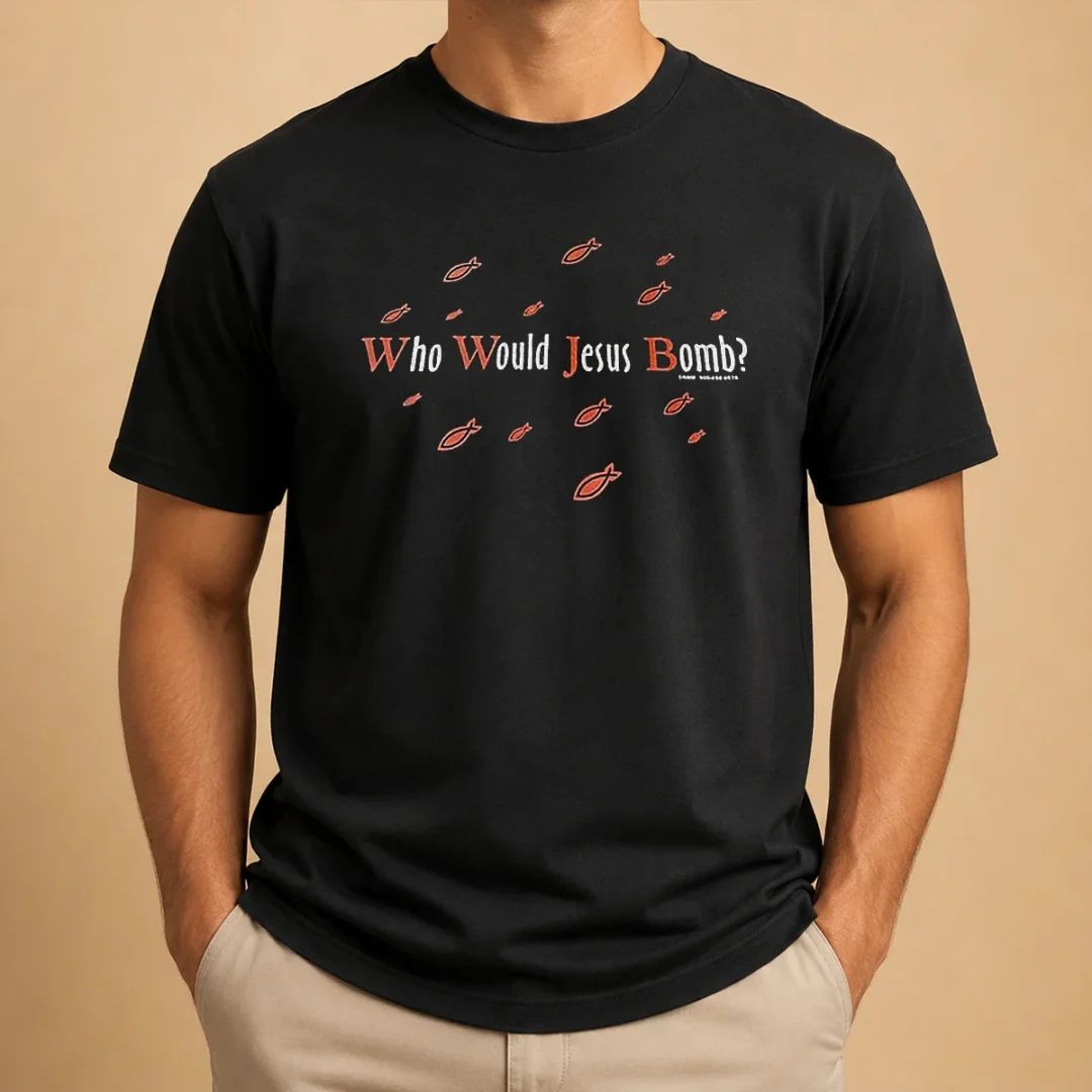 pretty-fish-who-would-jesus-bomb-t-shirt Pretty Fish WHO Would Jesus Bomb t shirt featuring a graphic design on a comfortable short-sleeve cotton tee