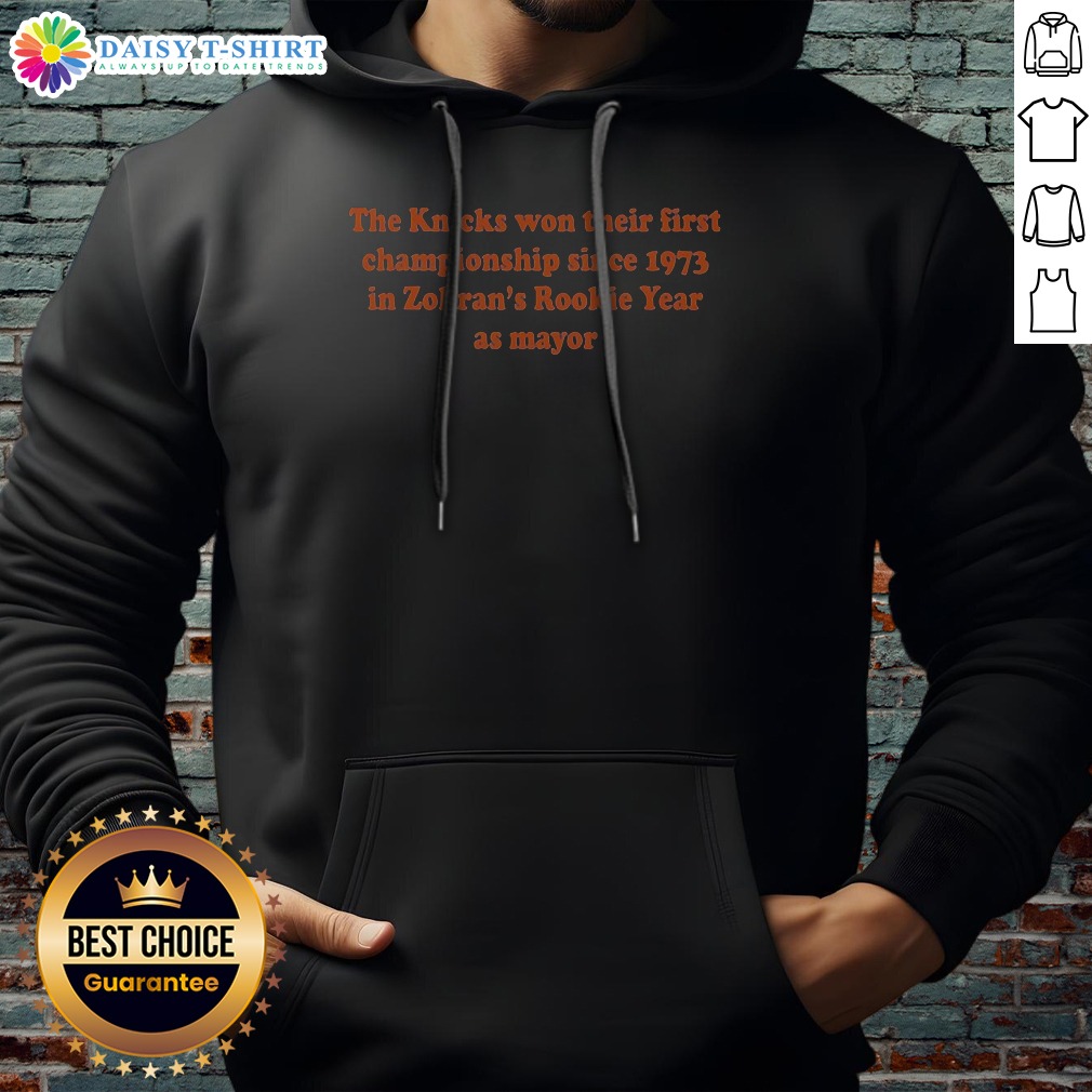 Pretty Funny The Knicks Won Their First Championship Since 1973 In Zohran'S Rookie Year Hoodie Pretty Funny The Knicks Won Their First Championship Since 1973 In Zohran'S Rookie Year Hoodie in navy blue, front view with kangaroo pocket and hood