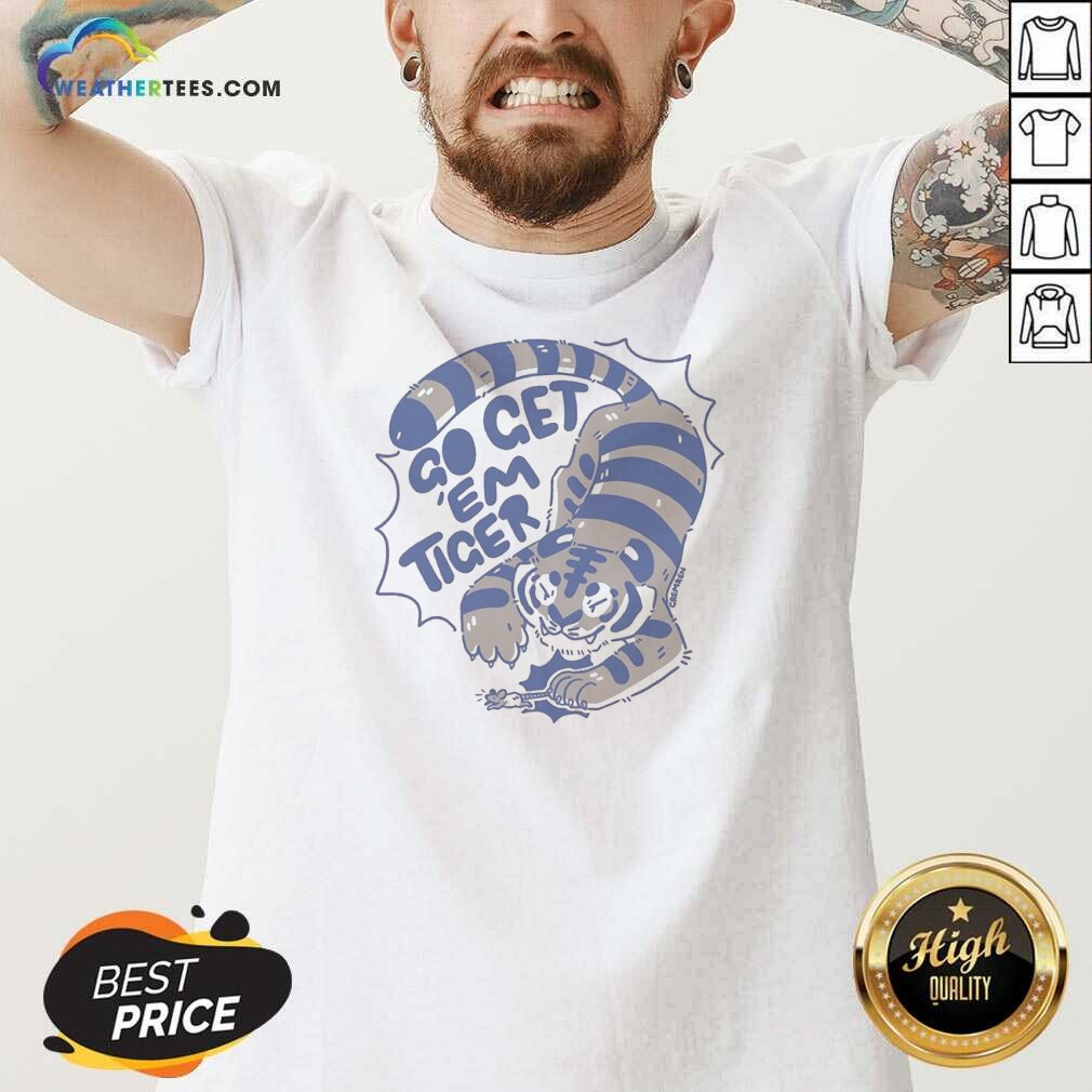 pretty-go-get-em-tiger-cute-little-cub-chasing-a-mouse-in-the-jungle-illustration-v-neck-shirt-v-neck Pretty Go Get Em Tiger Cute Little Cub Chasing A Mouse In The Jungle Illustration V-Neck Shirt