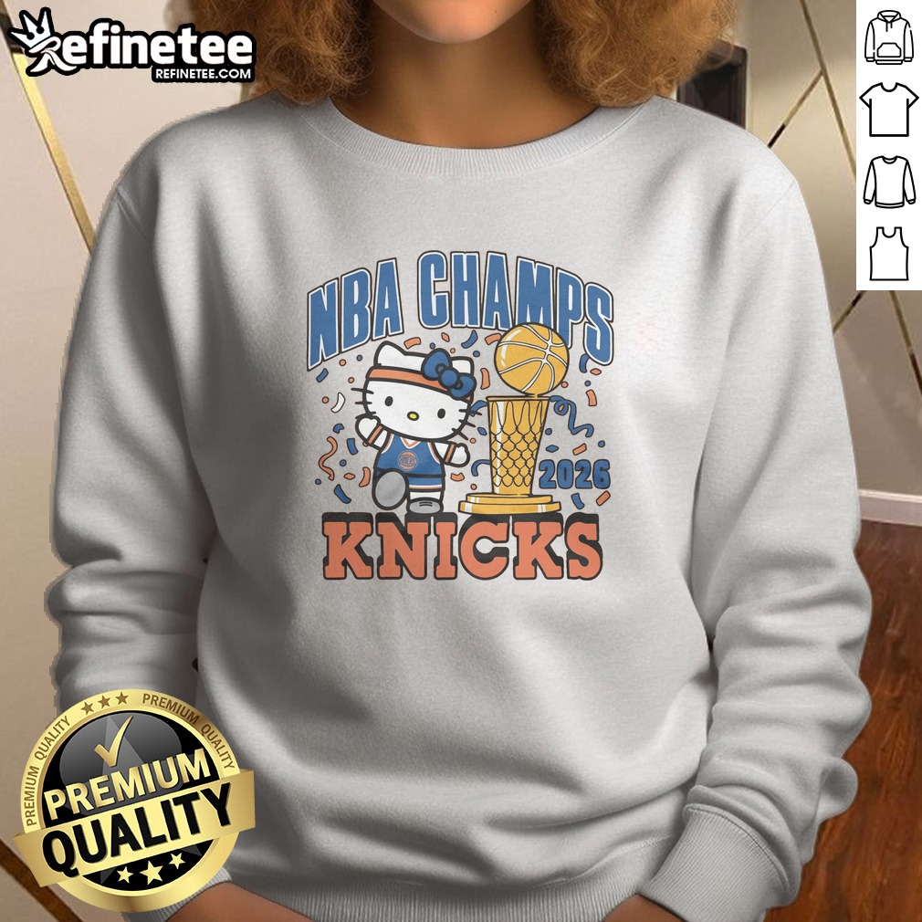 pretty-hello-kitty-x-new-york-knicks-nba-champs-2026-sweatshirt Pretty Hello Kitty X New York Knicks NBA Champs 2026 sweatshirt featuring a cozy crewneck design with vibrant team and character graphics