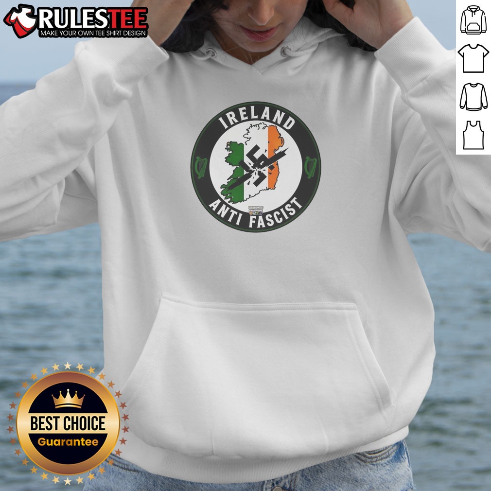 pretty-ireland-anti-fascist-hoodie Pretty Ireland Anti Fascist Hoodie in dark fabric with bold white and green graphic on front
