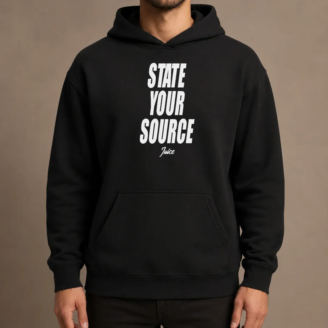 pretty-jaylen-brown-state-your-source-hoodie Pretty Jaylen Brown State Your Source Hoodie in black, featuring a front kangaroo pocket and adjustable drawstring hood