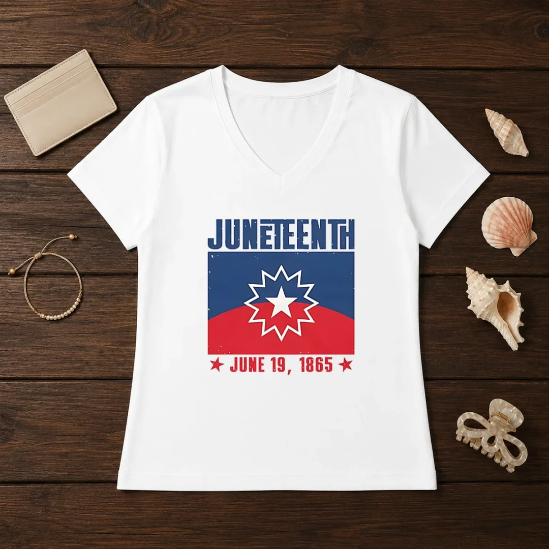 pretty-juneteenth-red-white-blue-freedom-flag-1865-emancipation-day-v-neck-shirt Pretty Juneteenth Red White Blue Freedom Flag 1865 Emancipation Day V-Neck Shirt
