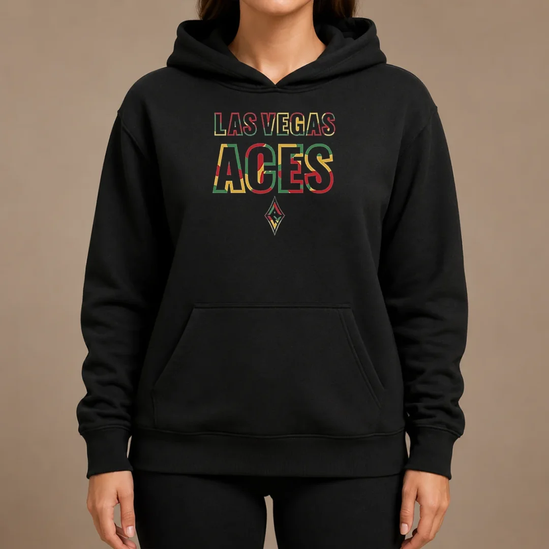 Pretty Las Vegas Aces Juneteenth Logo Hoodie Pretty Las Vegas Aces Juneteenth Logo Hoodie in black, featuring a front graphic design celebrating Juneteenth