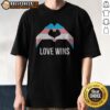 Pretty Love Wins Transgender Pride Flag Heart Hands Symbol Equality LGBTQIA Plus Shirt displayed on a neutral background.