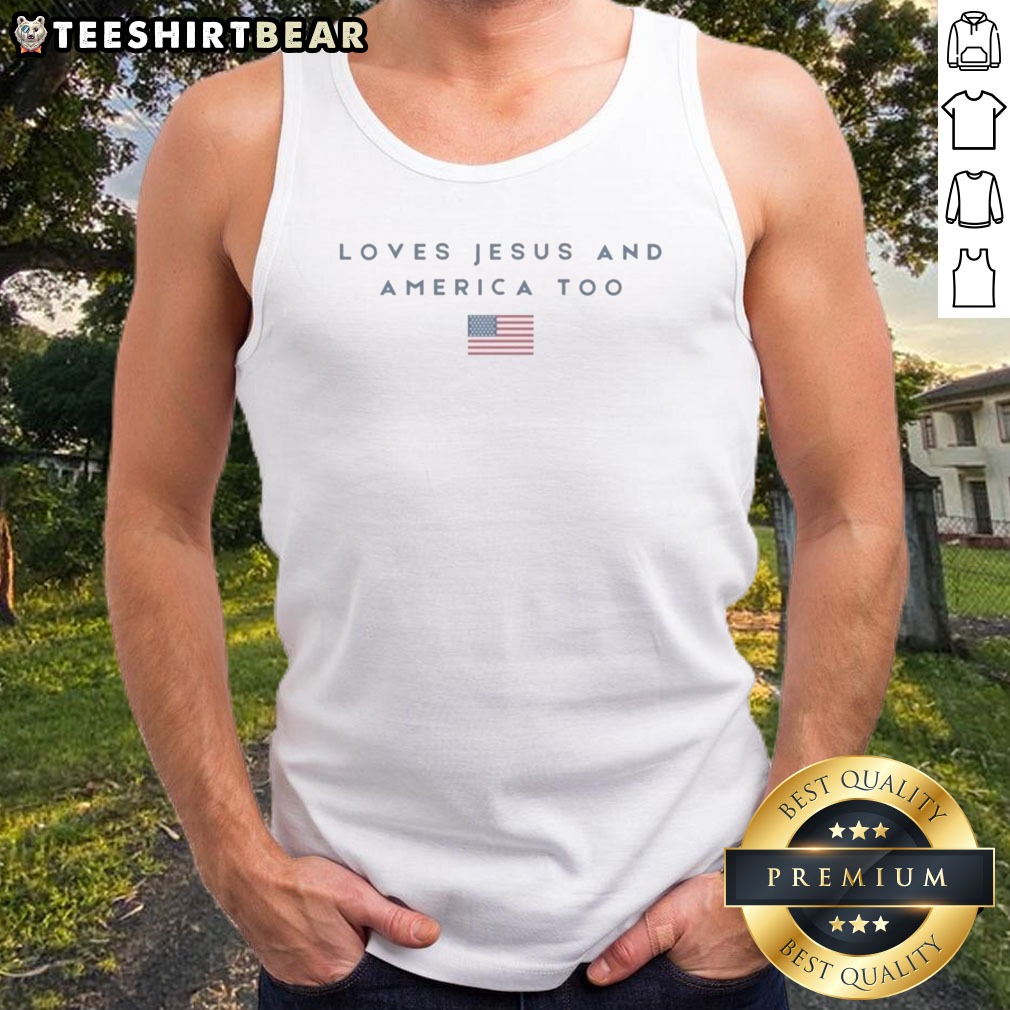 pretty-loves-jesus-and-america-too-american-flag-design-graphic-cotton-tank-top Pretty Loves Jesus And America Too American Flag Design Graphic Cotton Tank top featuring a patriotic graphic