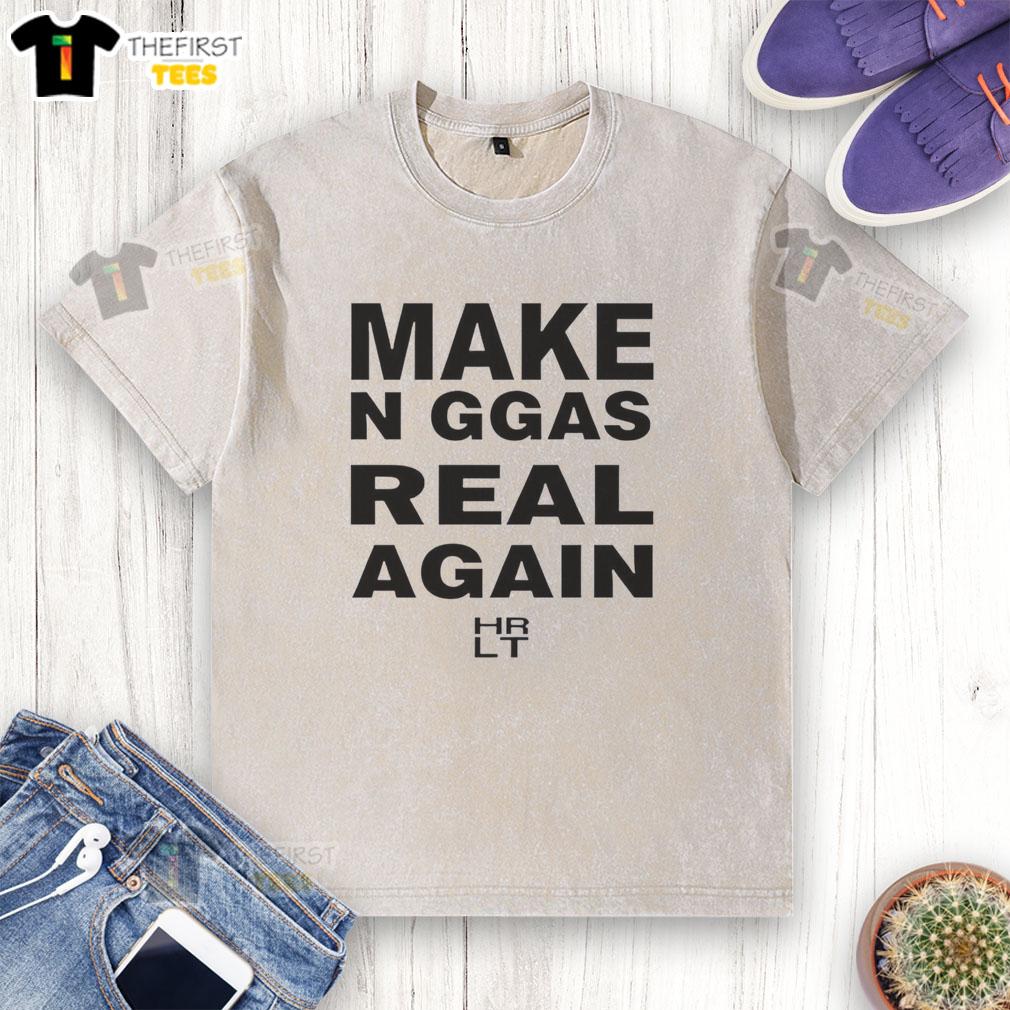pretty-make-nggas-real-again-hrlt-logo-washed-t-shirt Alt Text: Pretty Make Nggas Real Again logo on a washed t-shirt, showcasing a trendy and casual streetwear style.