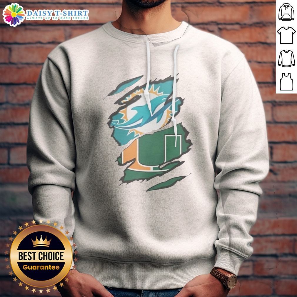 Pretty Miami Dolphins And Miami Hurricanes Ripped Logo Design Apparel Sweashirt Pretty Miami Dolphins And Miami Hurricanes Ripped Logo Design Apparel Sweashirt featuring vibrant logos