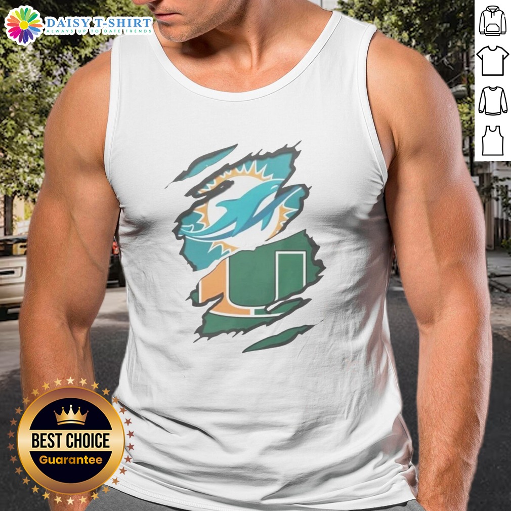 Pretty Miami Dolphins And Miami Hurricanes Ripped Logo Design Apparel Tank Top Pretty Miami Dolphins And Miami Hurricanes Ripped Logo Design Apparel Tank Top showcasing vibrant team logos