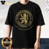 Pretty Middlesbrough Football Club 1876 150 Years Crest Logo Red And Gold Sport Shirt displayed on a hanger