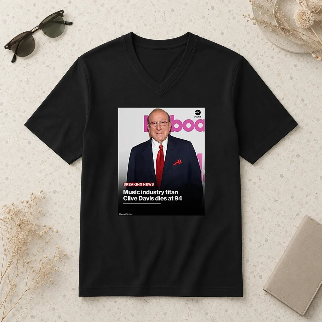 pretty-music-industry-titan-clive-davis-dies-at-94-v-neck-shirt Pretty Music Industry Titan Clive Davis Dies At 94 V Neck Shirt in classic black with short sleeves and soft fabric