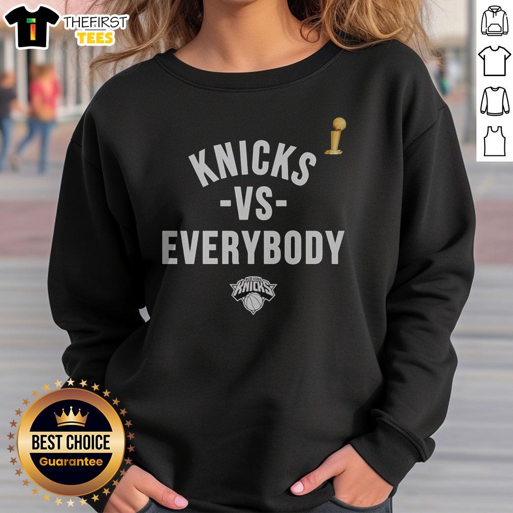 pretty-new-york-knicks-nba-finals-2026-vs-everybody-sweatshirt Pretty New York Knicks NBA Finals 2026 Vs. Everybody Sweatshirt in navy blue, front view with bold team graphics