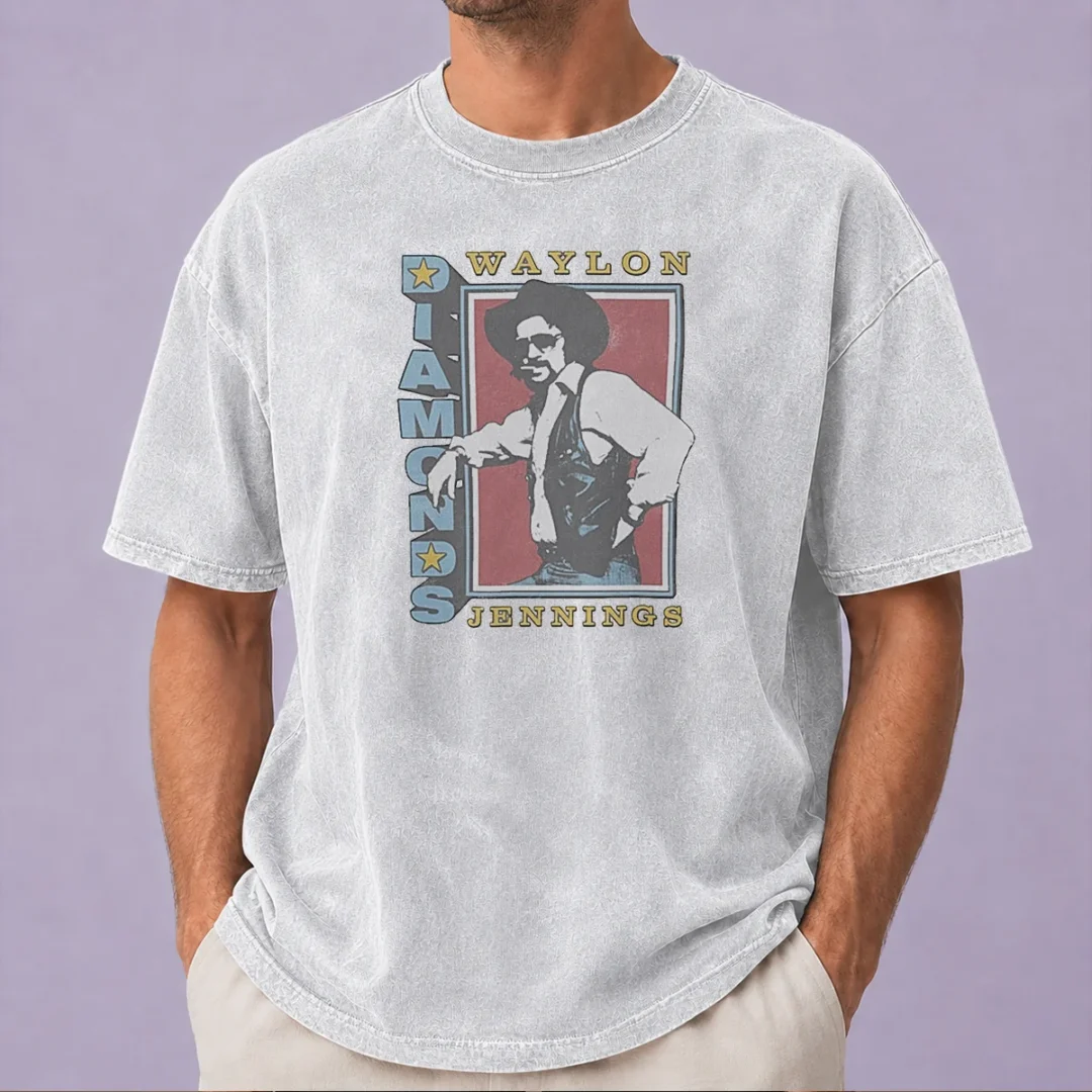 pretty-nice-waylon-jennings-diamonds-ringer-washed-t-shirt Pretty Nice Waylon Jennings Diamonds Ringer Washed T Shirt featuring vintage ringer style with faded colors