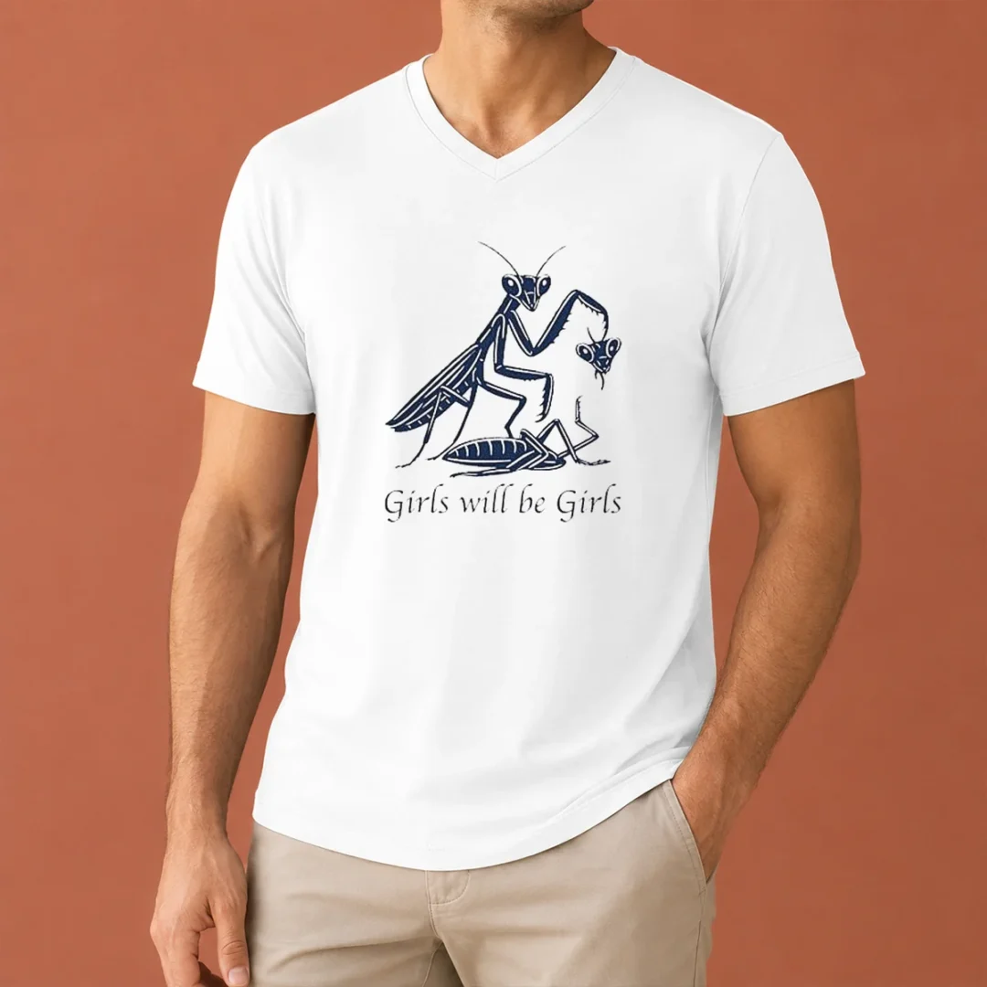 pretty-praying-mantis-nature-science-biology-girls-will-be-girls-v-neck-shirt Pretty Praying Mantis Nature Science Biology Girls Will Be Girls V-Neck Shirt