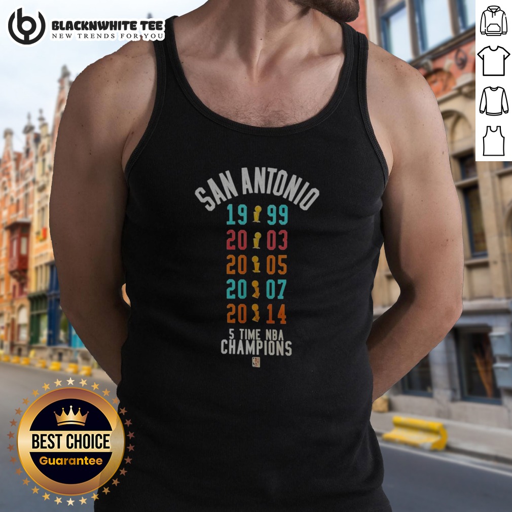 pretty-san-antonio-spurs-5-time-nba-champions-1999-2003-2005-2007-2014-tank-top Pretty San Antonio Spurs 5 Time NBA Champions 1999 2003 2005 2007 2014 Tank Top featuring team colors and championship years