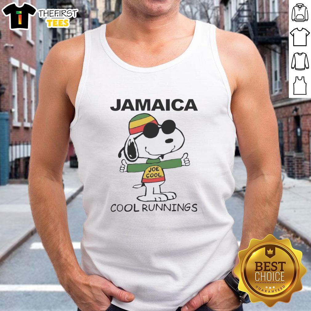 pretty-snoopy-jamaica-joe-cool-runnings-tank-top Alt Text: Pretty Snoopy Jamaica Joe Cool Runnings tank top featuring vibrant colors and a fun design for casual wear.