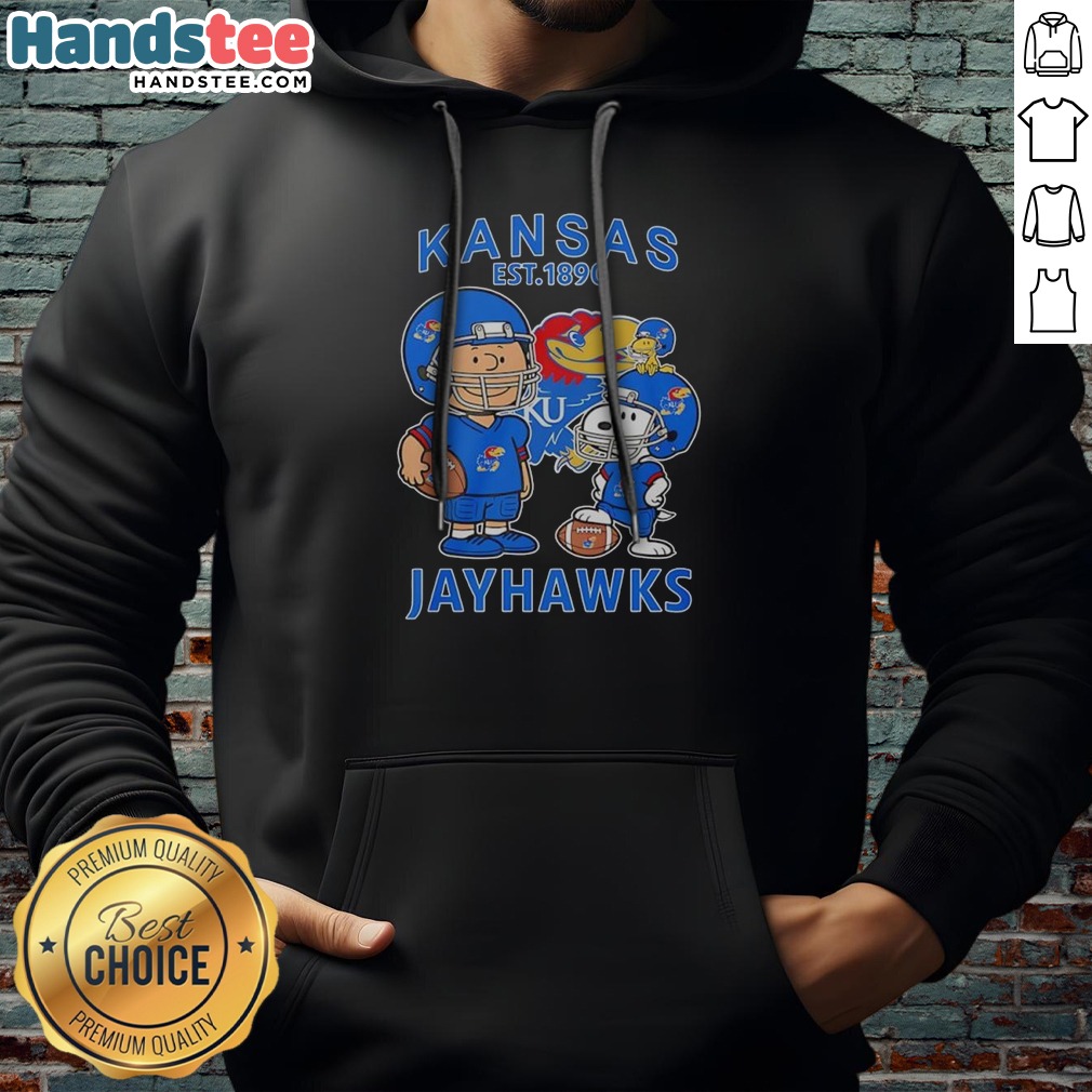 pretty-the-peanuts-kansas-jayhawks-football-est-1890-hoodie Pretty The Peanuts Kansas Jayhawks Football Est 1890 Hoodie in navy blue with front logo and kangaroo pocket