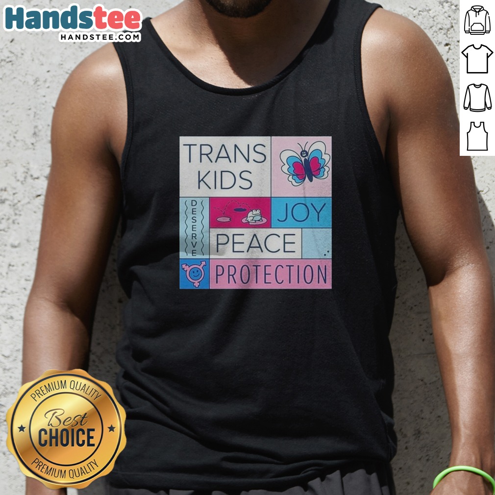 pretty-trans-kids-deserve-joy-peace-protection-tank-top Pretty Trans Kids Deserve Joy Peace Protection Tank Top in soft cotton fabric, perfect for casual wear