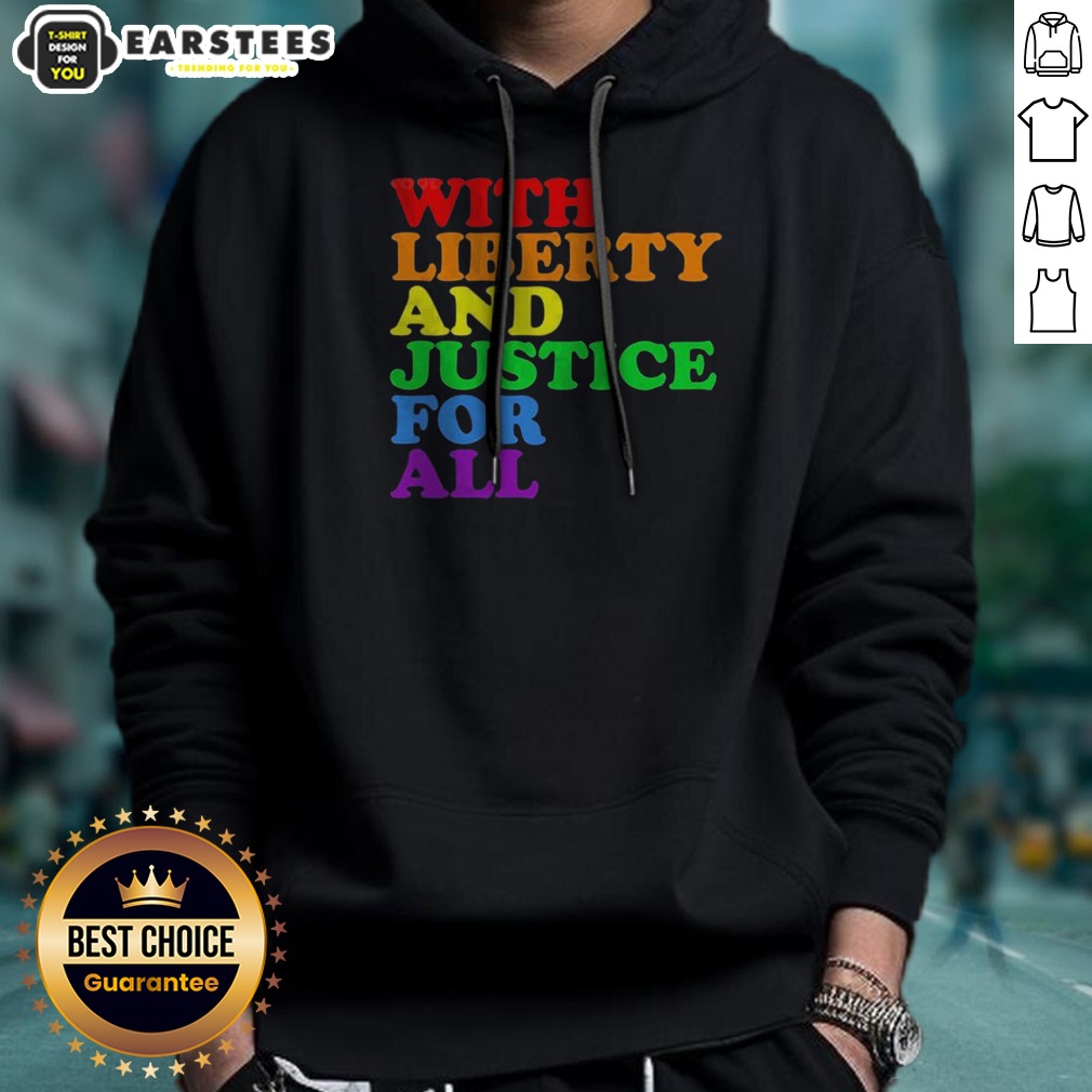 pretty-with-liberty-and-justice-for-all-pride-rainbow-text-pride-hoodie Pretty With Liberty And Justice For All Pride Rainbow Text Pride Hoodie in vibrant rainbow colors on a comfortable pullover hoodie