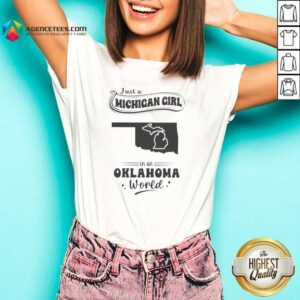Nice Just A Michigan Girl In An Oklahoma World v neck optimized women's fitted V-neck shirt in light heather gray