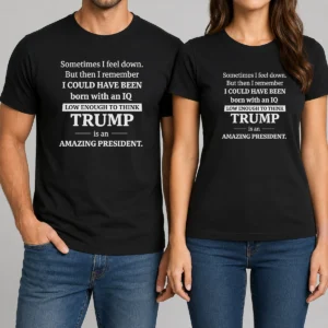 Top Political Satire Trump Is An Amazing President t shirt in classic fit, white cotton tee with bold political slogan
