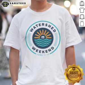 Watershed Weekend June 11 14 Logo Sun Water Icon Nature Outdoors Minimalist shirt displayed on a neutral background.