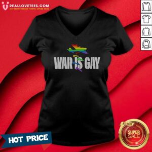Top War Is Gay Pride Rainbow Jet Bomber v neck optimized, showcasing vibrant rainbow colors on a comfortable v-neck tee.
