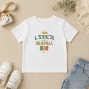 Funny Lioness Of Senegal Flag And Crown National Kids T-Shirt