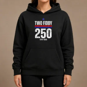 Awesome Two Fiddy 250 17762026 USA Hoodie in black, front view with kangaroo pocket and drawstring hood